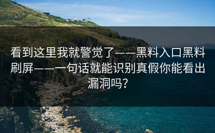 看到这里我就警觉了——黑料入口黑料刷屏——一句话就能识别真假你能看出漏洞吗？
